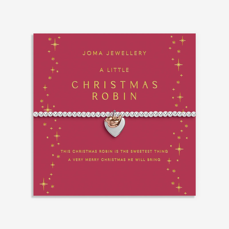 Display card for Joma Jewellery A Little “Christmas Robin” bracelet – ideal Christmas bracelets & gifts for women.