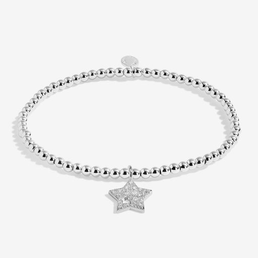Joma Jewellery A Little “Christmas Wishes” silver beaded bracelet with pavé star charm – sparkling Christmas gift for her.
