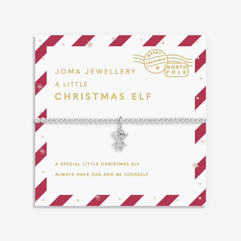 Joma Christmas Elf bracelet on candy-cane stripe Christmas card