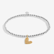 Joma Jewellery silver beaded bracelet with gold pavé heart charm