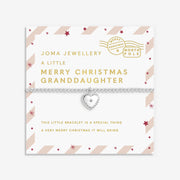 Joma Jewellery Merry Christmas Granddaughter heart bracelet on candy‑stripe card – Christmas gifts for kids and women.

