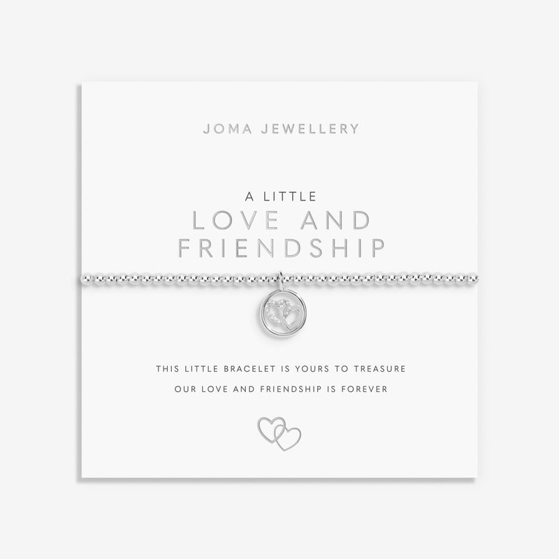 Joma Jewellery “Love and Friendship” bracelet on sentiment card – meaningful bracelets and lovely gifts for her and women.
