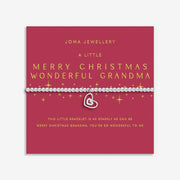 Display card for A Little “Merry Christmas Wonderful Grandma” bracelet – rich red with gold stars and loving message.