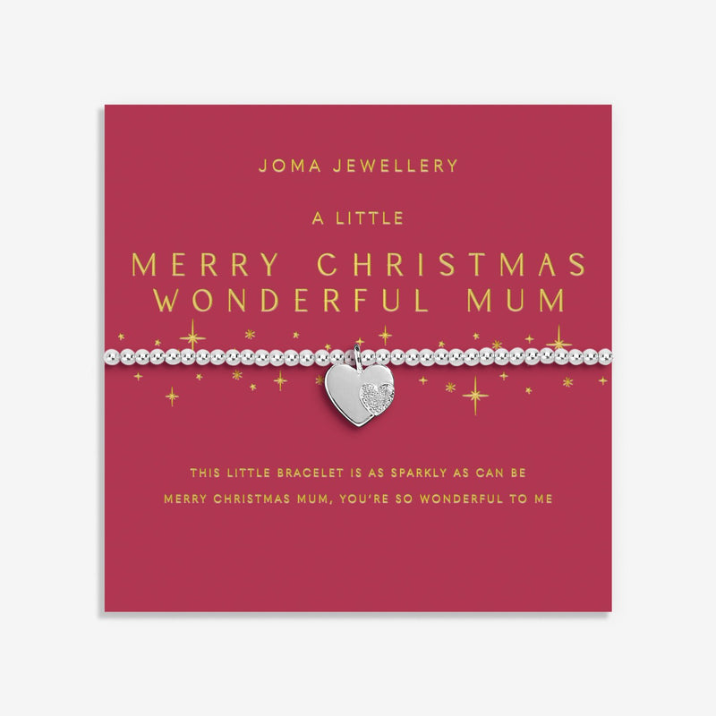 Display card for Joma Jewellery A Little “Merry Christmas Wonderful Mum” bracelet – heartfelt festive gift for mum.
