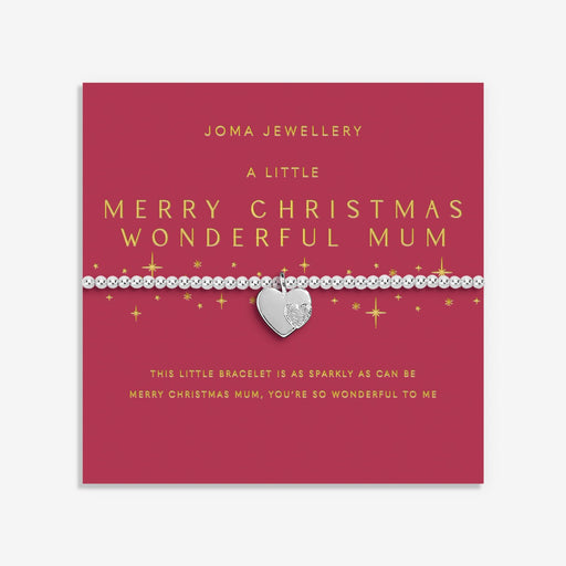 Display card for Joma Jewellery A Little “Merry Christmas Wonderful Mum” bracelet – heartfelt festive gift for mum.
