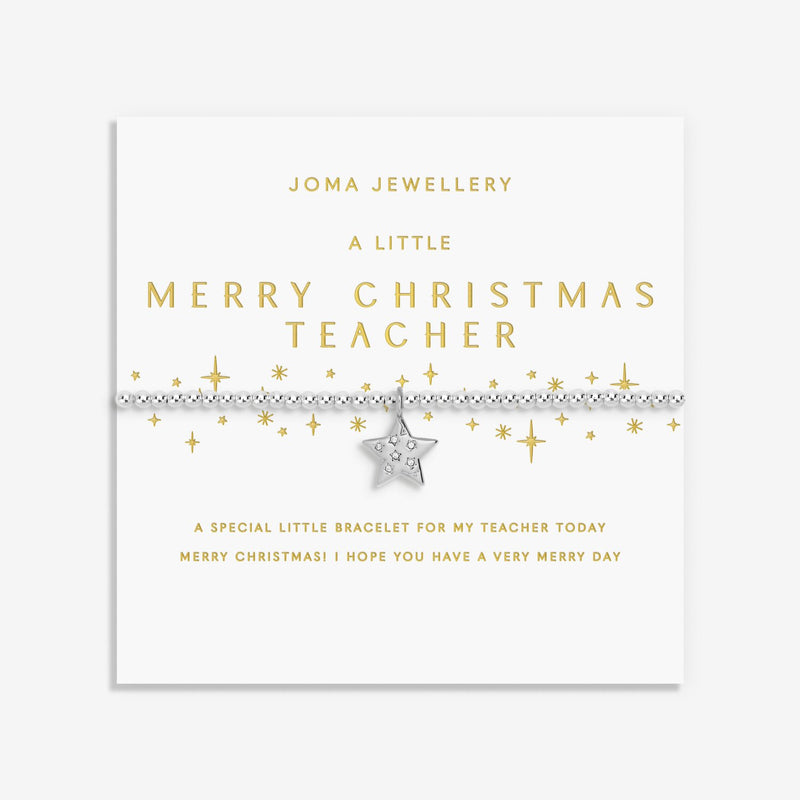 Joma Jewellery Merry Christmas Teacher Bracelet on festive sentiment card