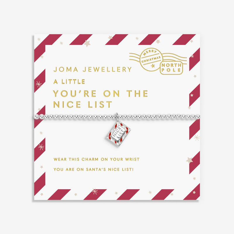 Joma Jewellery You’re On The Nice List Bracelet on candy cane card