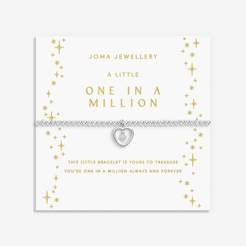 Display card for Joma Jewellery A Little “One in a Million” bracelet – special Christmas gift to say you’re unique.