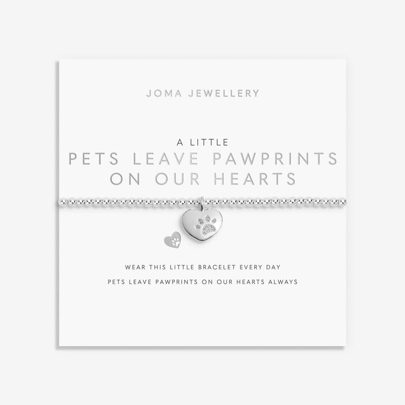 “Pets Leave Pawprints on Our Hearts” sentiment card with Joma Jewellery bracelet – meaningful bracelets, gifts for her.
