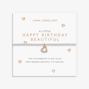 Joma Jewellery Happy Birthday Beautiful bracelet on white card with rose‑gold heart – stylish bracelets, gifts for her and women.
