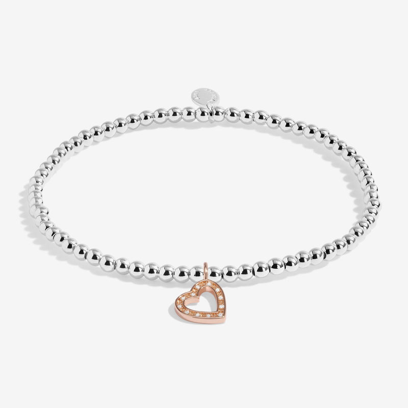 Joma Jewellery silver bead bracelet with pavé rose‑gold heart charm – elegant Joma bracelets, ideal gifts for her and women.


