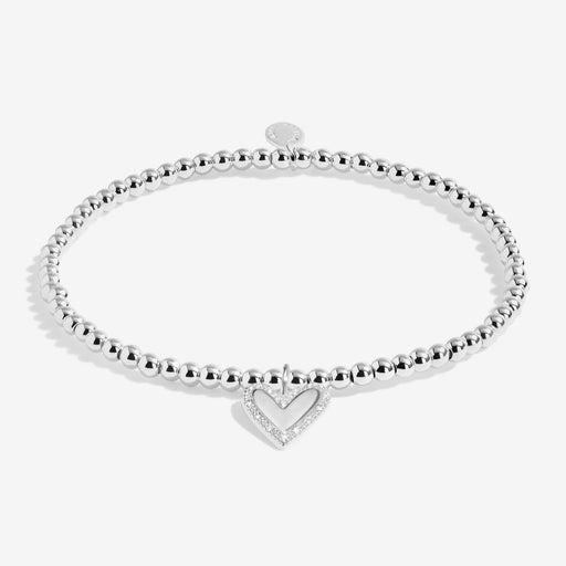 Joma Jewellery silver beaded bracelet with pavé‑edged open heart charm – elegant bracelets, gifts for her and gifts for women.
