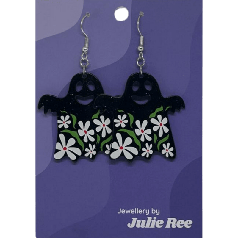 Julie Ree Earrings - Black Floral Ghost - Something Different Gift Shop