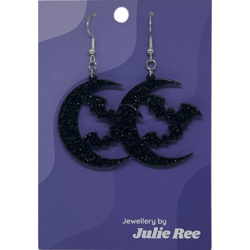 Julie Ree Earrings - Black Moon Bats - Something Different Gift Shop