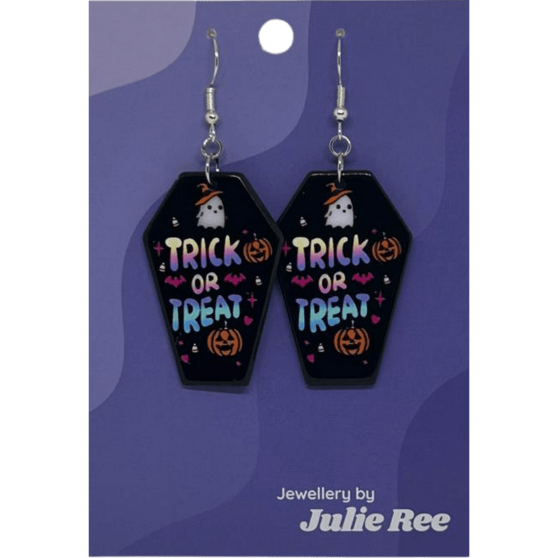 Julie Ree Earrings - Black Trick Or Treat Coffin - Something Different Gift Shop