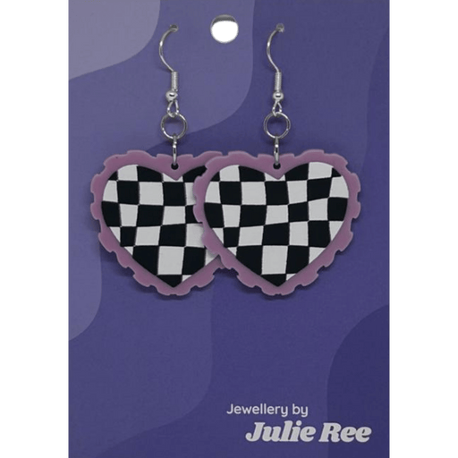 Julie Ree Earrings - Checkered Heart - Something Different Gift Shop