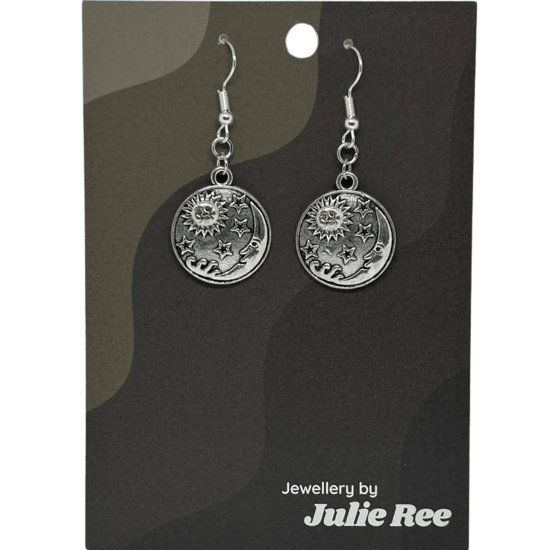 Julie Ree Earrings - Circular Sun & Moon - Something Different Gift Shop