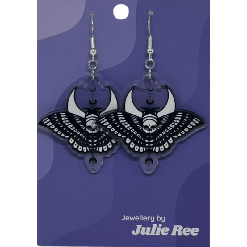 Julie Ree Earrings - Cresent Moon Death Moth - Something Different Gift Shop