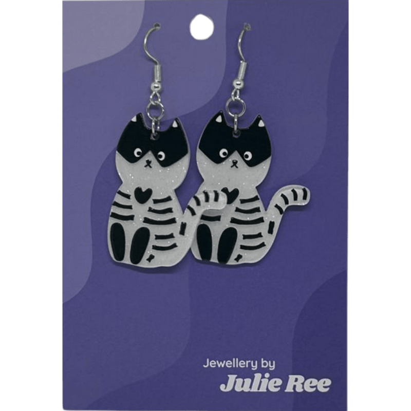 Julie Ree Earrings - Glitter Skeleton Cat - Something Different Gift Shop