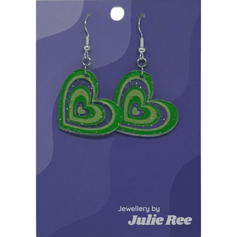 Julie Ree Earrings - Green Hearts - Something Different Gift Shop