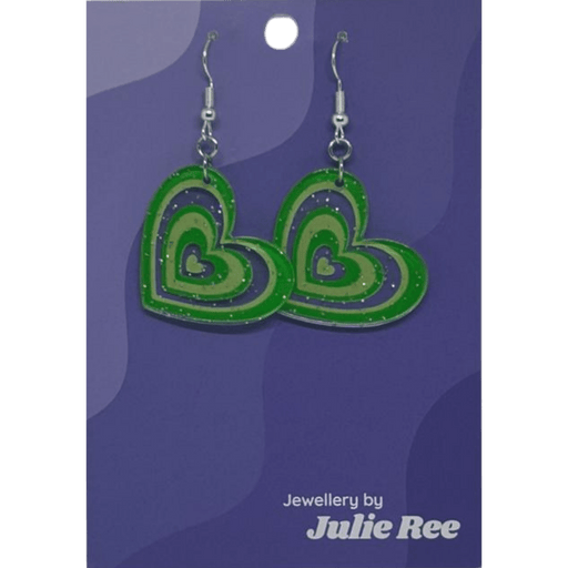 Julie Ree Earrings - Green Hearts - Something Different Gift Shop