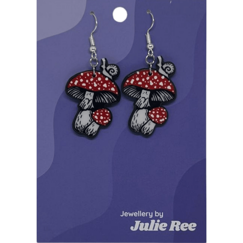 Julie Ree Earrings - Mushroom With Snail - Something Different Gift Shop