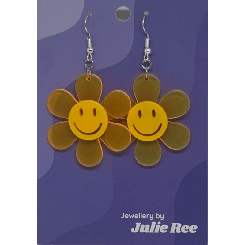 Julie Ree Earrings - Orange Smiley Face - Something Different Gift Shop
