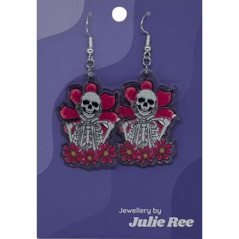 Julie Ree Earrings - Pink Flower Skeleton - Something Different Gift Shop