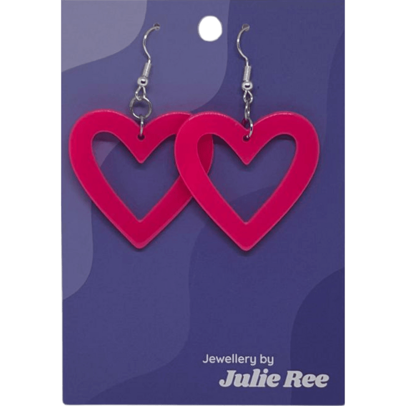 Julie Ree Earrings - Pink Hollow Heart - Something Different Gift Shop