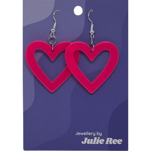 Julie Ree Earrings - Pink Hollow Heart - Something Different Gift Shop