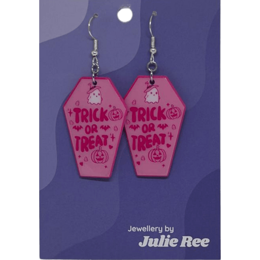 Julie Ree Earrings - Pink Trick Or Treat Coffin - Something Different Gift Shop
