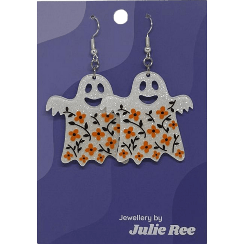 Julie Ree Earrings - White Floral Ghost - Something Different Gift Shop