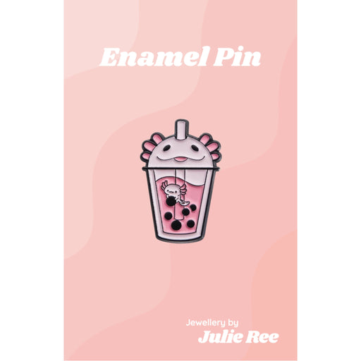 Julie Ree Enamel Pin - Axolotl Bubble Tea - Something Different Gift Shop