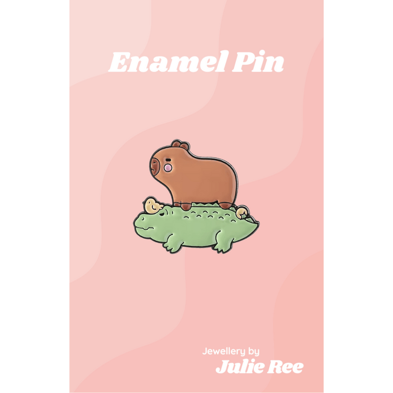 Julie Ree Enamel Pin - Capybara Alligator - Something Different Gift Shop