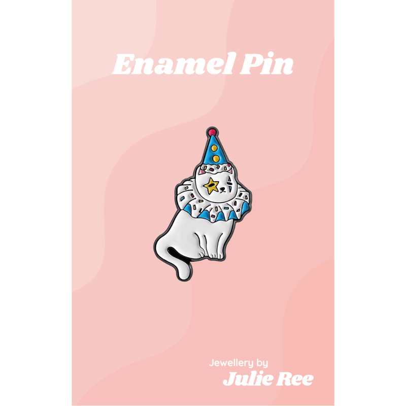 Julie Ree Enamel Pin - Clown Cat - Something Different Gift Shop
