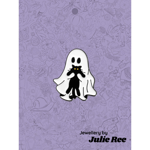 Julie Ree Enamel Pin - Ghost With Cat - Something Different Gift Shop