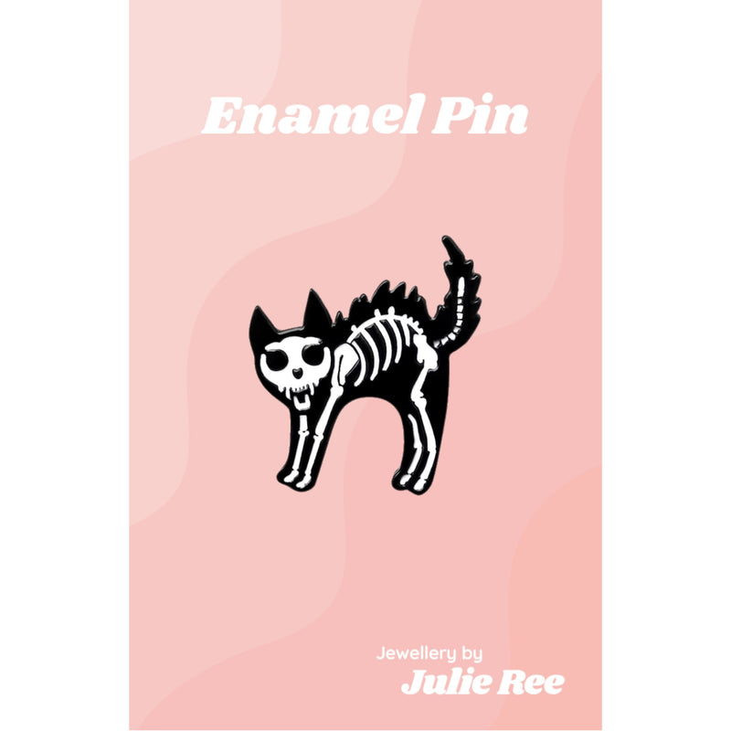 Julie Ree Enamel Pin - Scared Skeleton Cat - Something Different Gift Shop
