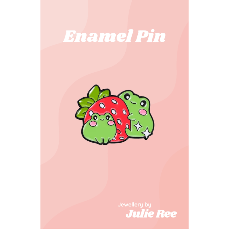 Julie Ree Enamel Pin - Strawberry Frogs - Something Different Gift Shop