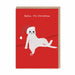 Red Christmas card with a white lounging cat in a Santa hat and text Relax, it’s Christmas; A6, blank inside, brown kraft envelope by Ken The Cat