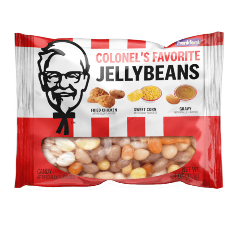 KFC Colonel’s Favourite Jelly Beans novelty candy bag with fried chicken, sweet corn and gravy flavoured jelly beans