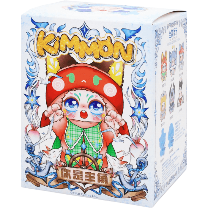 Kimmon blind box packaging with colourful anime-style character artwork, nautical details and character lineup on the side