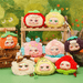 Full set of Kimmon “Sure Enough It’s You” fruit plush blind box characters arranged on wooden crates.
