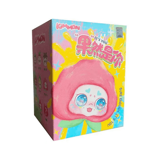 Retail packaging for Kimmon “Sure Enough It’s You” plush blind box featuring Peach artwork and pastel graphics.

