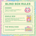 Graphic outlining Kimmon fruit blind box rules: hidden Pitaya odds, single‑box mystery and complete eight‑pack option.

