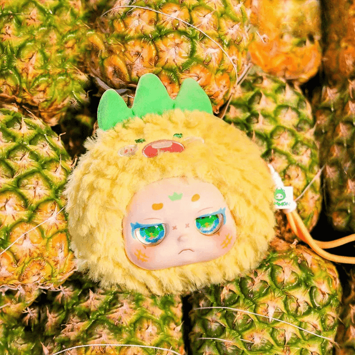 Pineapple plush – yellow spiky fruit costume with green crown, Kimmon series.
