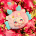 Rare Pitaya hidden plush – pink dragon‑fruit character with aqua horns, Kimmon fruit blind box.

