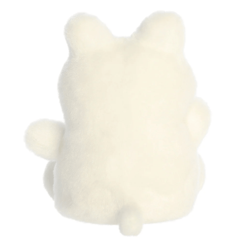 Back view of Kota Lucky Cat Palm Pals plush showing white fluffy body, rounded ears, small tail and soft plush shape.