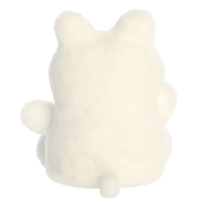 Back view of Kota Lucky Cat Palm Pals plush showing white fluffy body, rounded ears, small tail and soft plush shape.