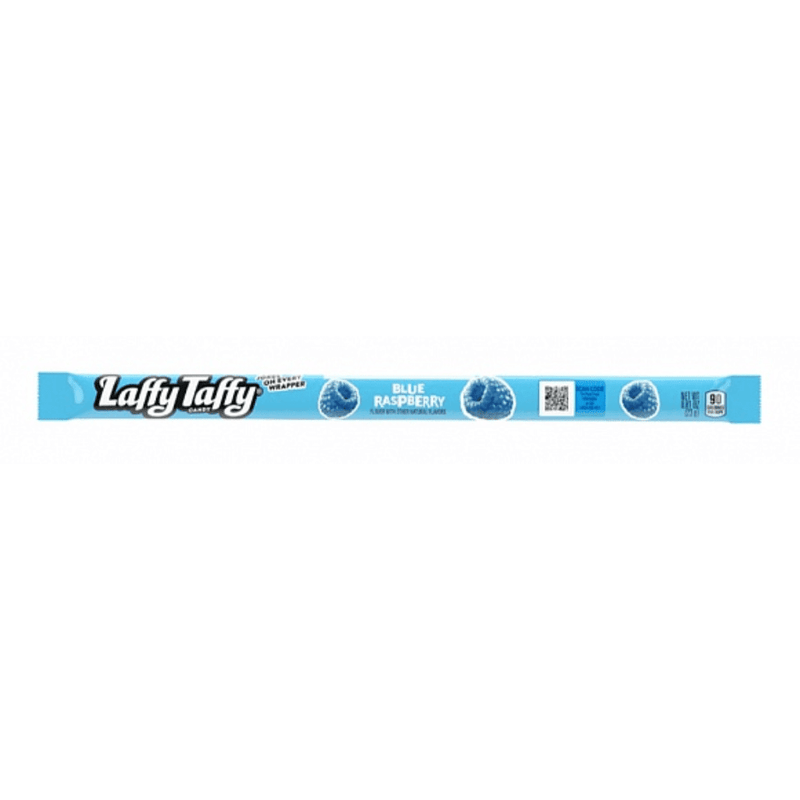 Laffy Taffy Blue Raspberry chewy candy bar in blue wrapper