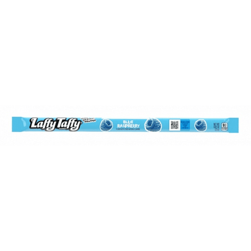 Laffy Taffy Blue Raspberry chewy candy bar in blue wrapper